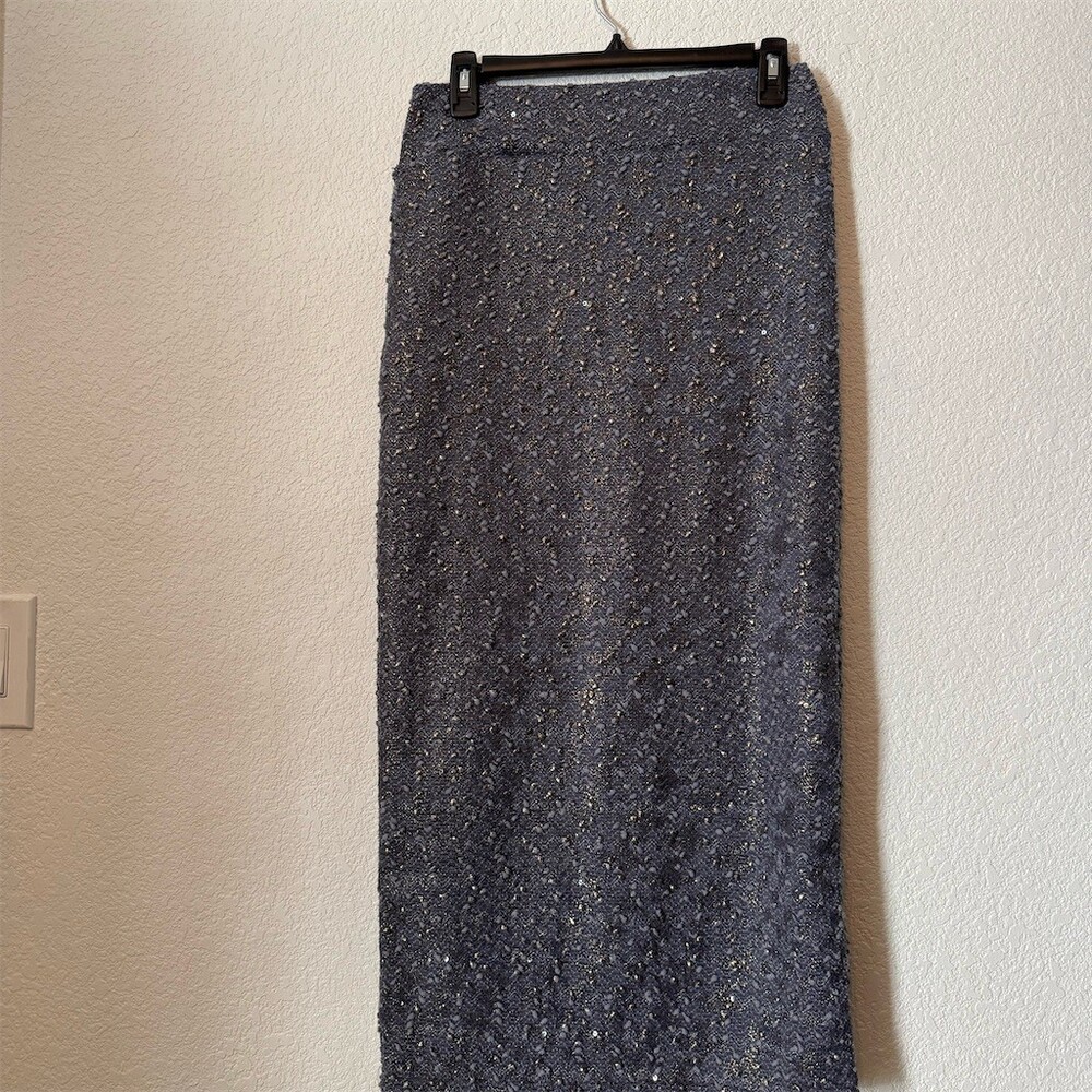 Womens Maxi Skirt Size M Gray Sequin Boucle Straight Pencil Midi Lined